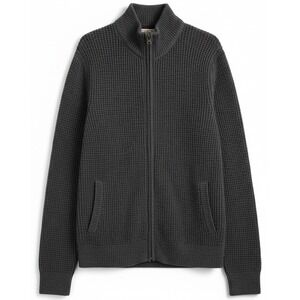 L.L.Bean Organic Cotton Waffle Knit Full Zip Sweater Men's Medium Gray